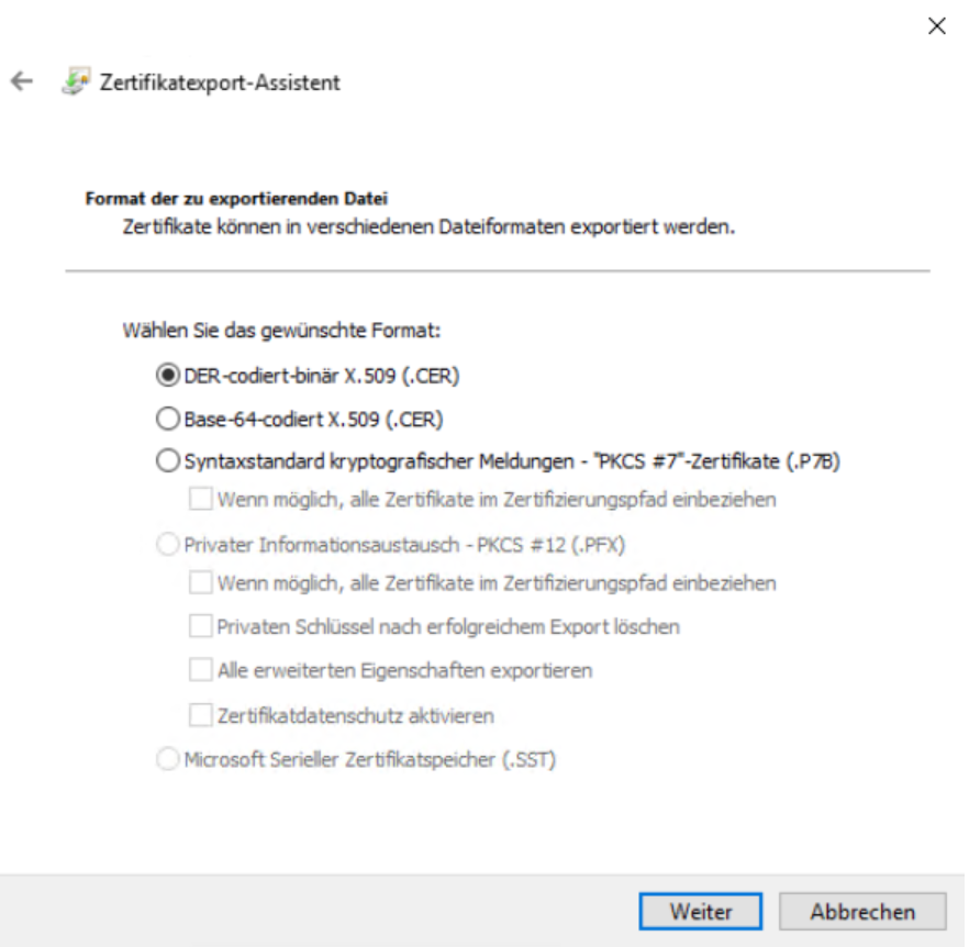 DER Format ausgewählt lassen