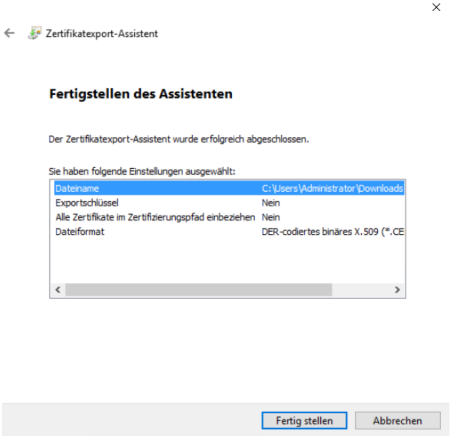 Fertigstellen es export Assistenten