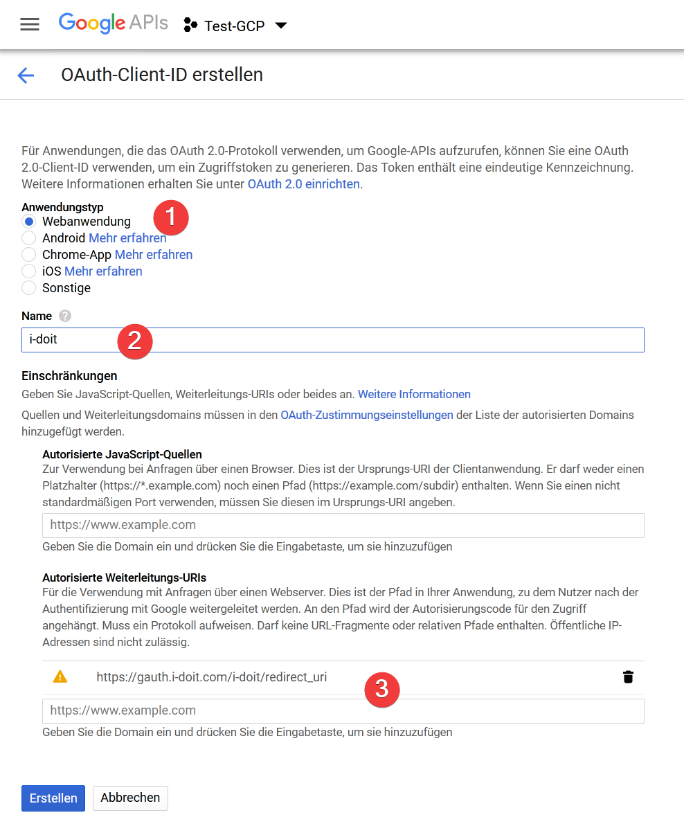 OAuth Anmeldedaten erstellen