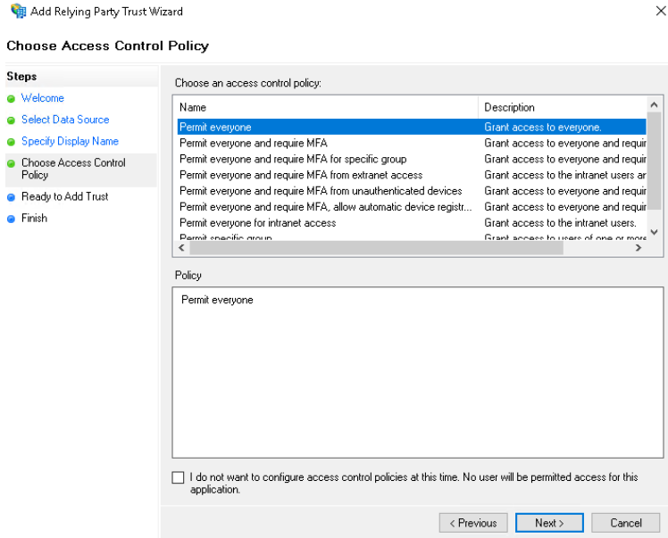 Choose access control policy