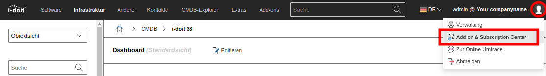 Subscription & Add-ons öffnen