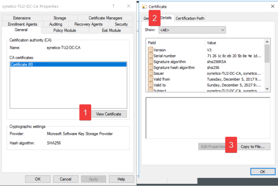 Display and copy certificate