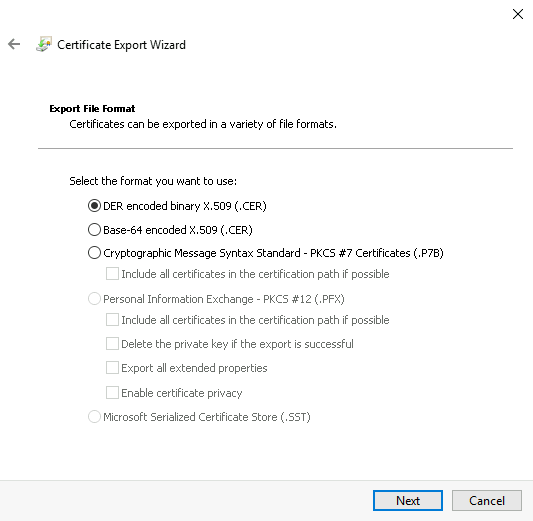 DER Leave format selected