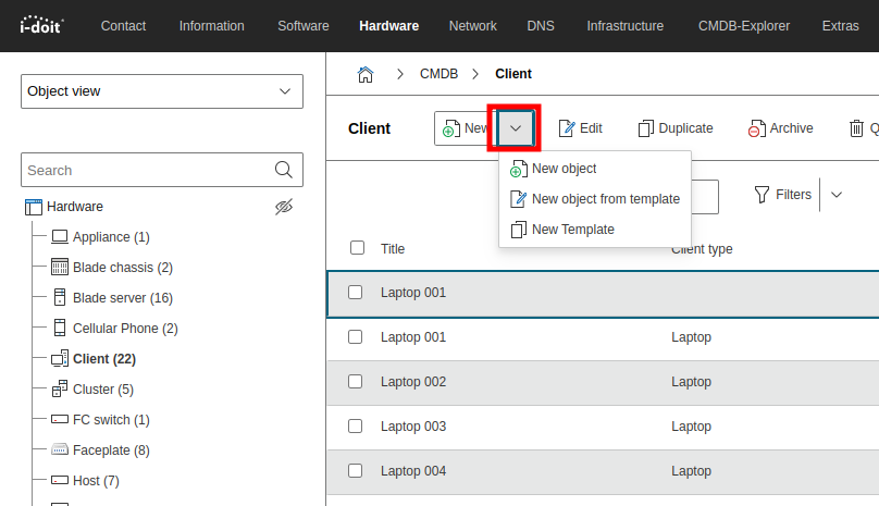 Open the Template Function from an Object List