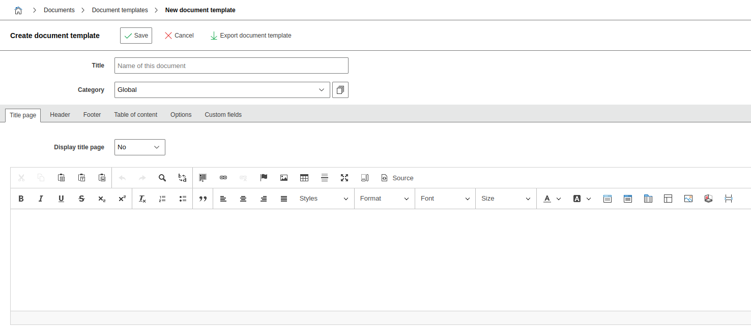Create new document template