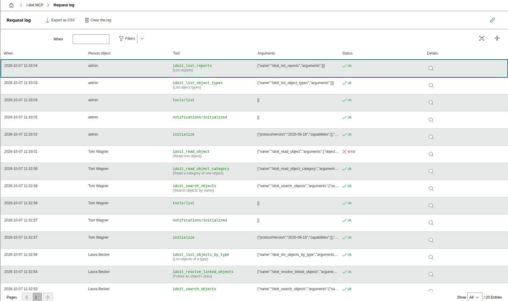 Request log
