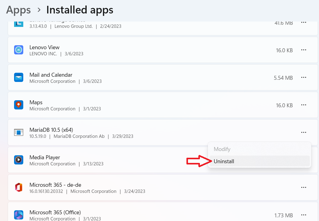 Uninstall MariaDB
