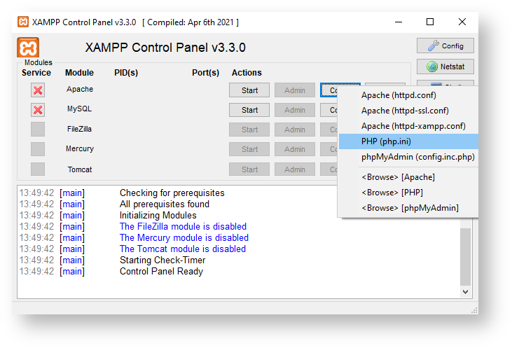 Configure php