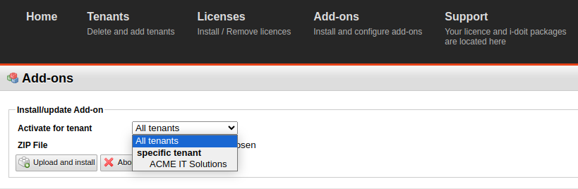 Add-ons per Tenant